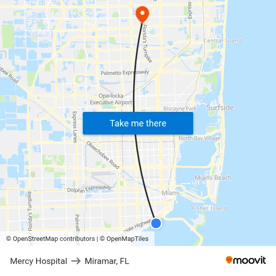 Mercy Hospital to Miramar, FL map