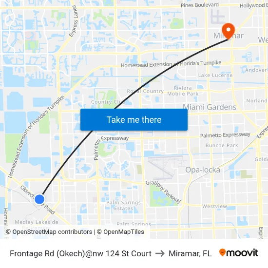 Frontage Rd (Okech)@nw 124 St Court to Miramar, FL map
