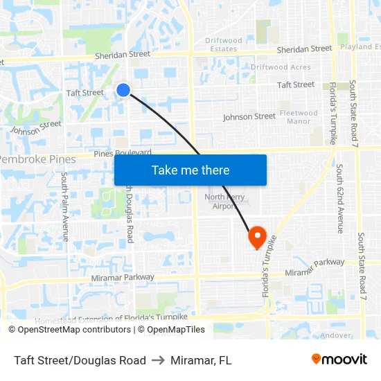 Taft Street/Douglas Road to Miramar, FL map