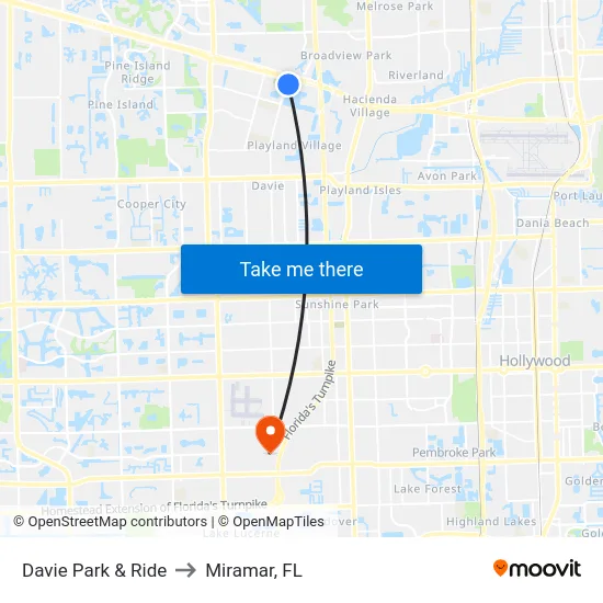 Davie Park & Ride to Miramar, FL map