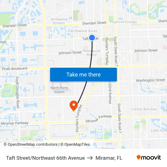Taft Street/Northeast 66th Avenue to Miramar, FL map
