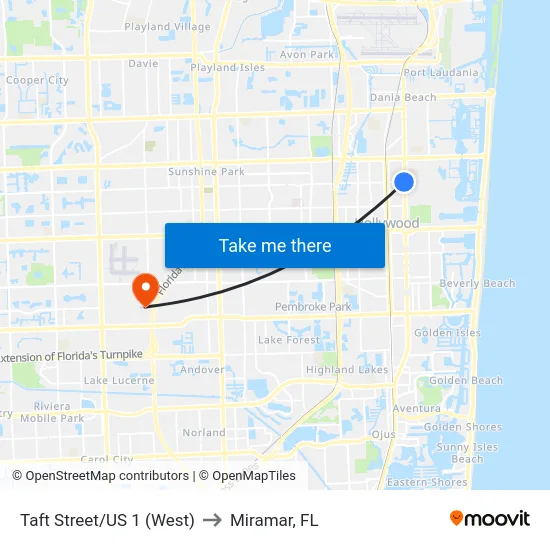 Taft Street/US 1 (West) to Miramar, FL map