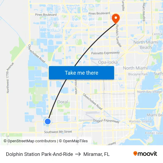 Dolphin Station Park-And-Ride to Miramar, FL map
