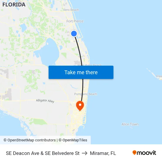 SE Deacon Ave & SE Belvedere St to Miramar, FL map