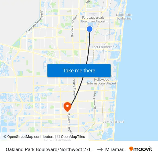 Oakland Park Boulevard/Northwest 27th Avenue to Miramar, FL map