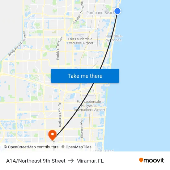 A1A/Northeast 9th Street to Miramar, FL map
