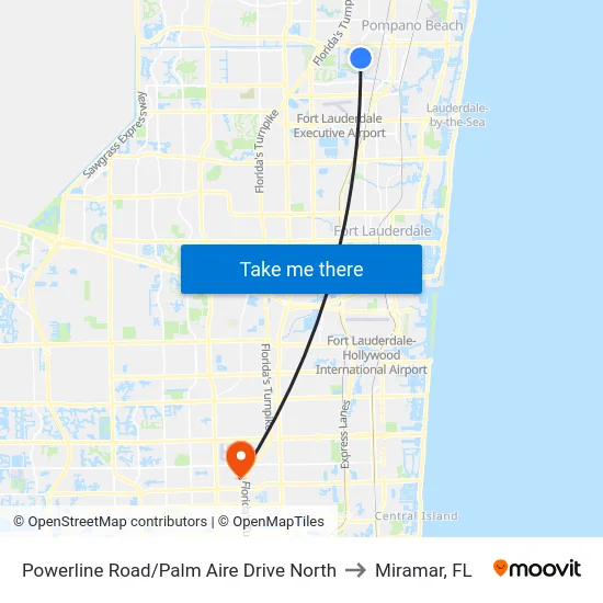 Powerline Road/Palm Aire Drive North to Miramar, FL map