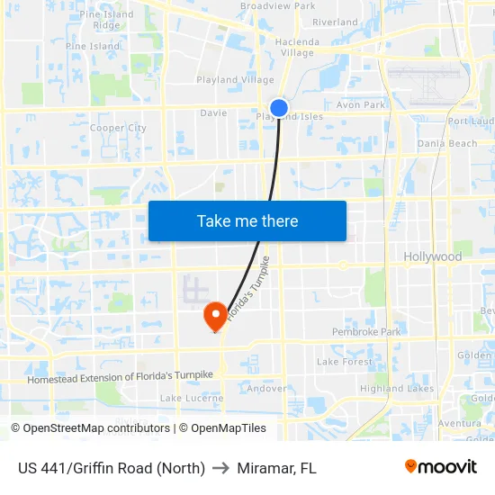 US 441/Griffin Road (North) to Miramar, FL map