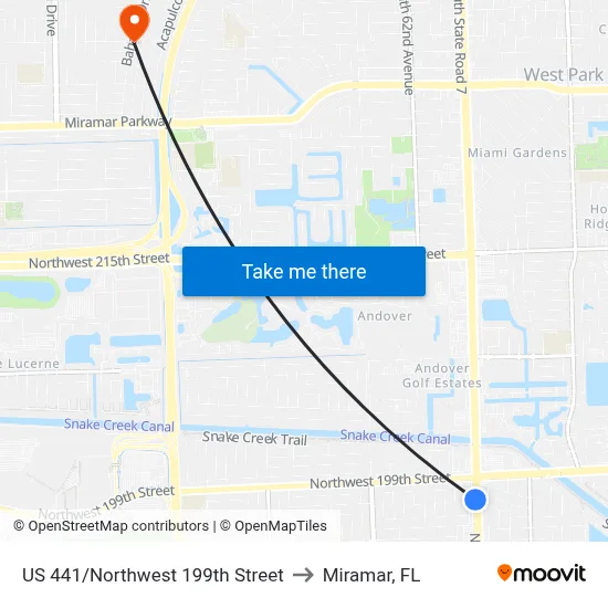 US 441/Northwest 199th Street to Miramar, FL map