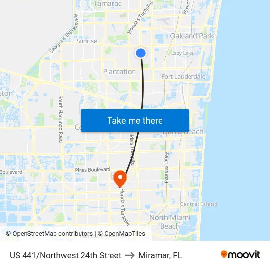 US 441/Northwest 24th Street to Miramar, FL map