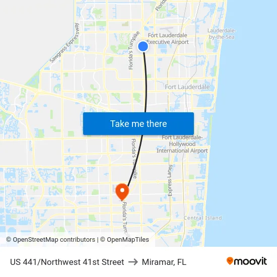 US 441/Northwest 41st Street to Miramar, FL map