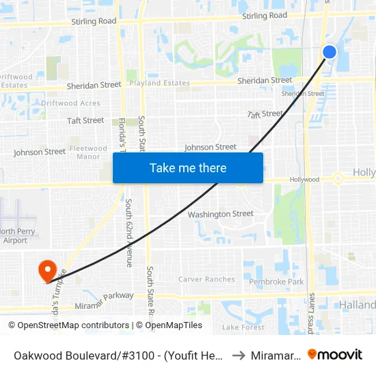 Oakwood Boulevard/#3100 - (Youfit Health Club) to Miramar, FL map