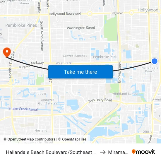 Hallandale Beach Boulevard/Southeast 3rd Avenue to Miramar, FL map