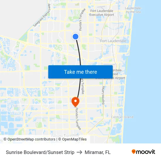 Sunrise Boulevard/Sunset Strip to Miramar, FL map