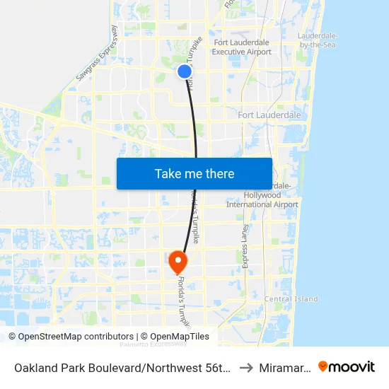 Oakland Park Boulevard/Northwest 56th Avenue to Miramar, FL map