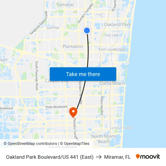 Oakland Park Boulevard/US 441 (East) to Miramar, FL map