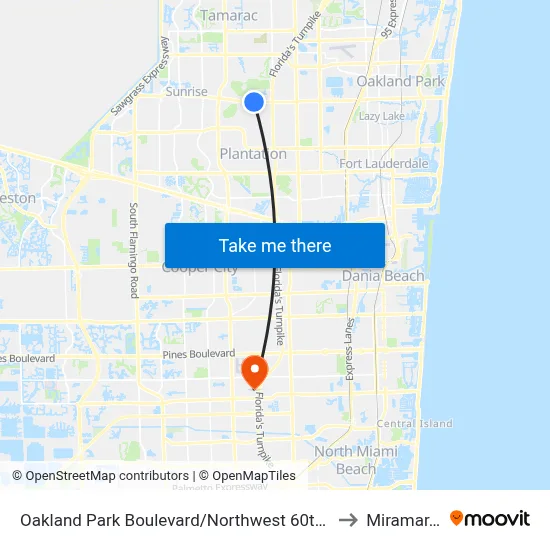 Oakland Park Boulevard/Northwest 60th Avenue to Miramar, FL map