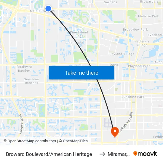 Broward Boulevard/American Heritage School to Miramar, FL map