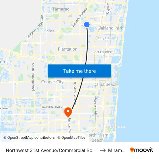 Northwest 31st Avenue/Commercial Boulevard (South) to Miramar, FL map