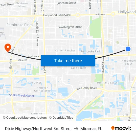 Dixie Highway/Northwest 3rd Street to Miramar, FL map