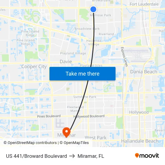 US 441/Broward Boulevard to Miramar, FL map