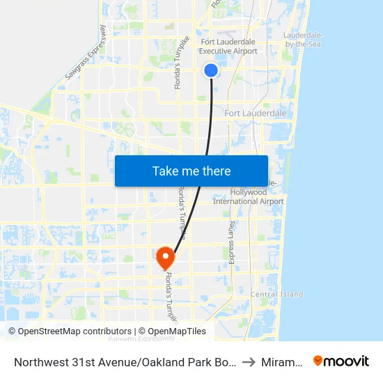 Northwest 31st Avenue/Oakland Park Boulevard (South) to Miramar, FL map