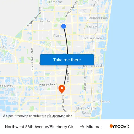 Northwest 56th Avenue/Blueberry Circle to Miramar, FL map