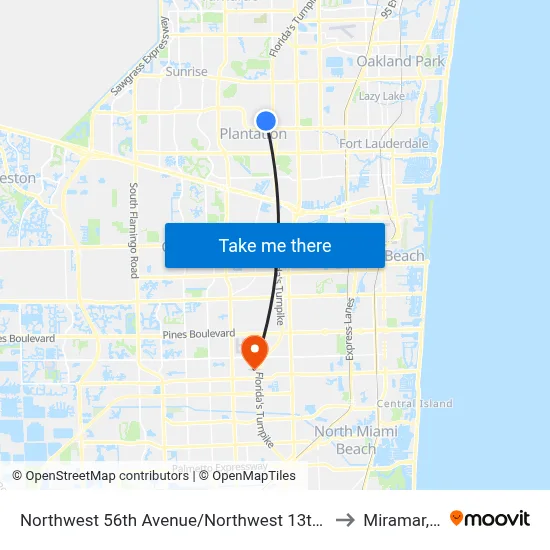 Northwest 56th Avenue/Northwest 13th Court to Miramar, FL map