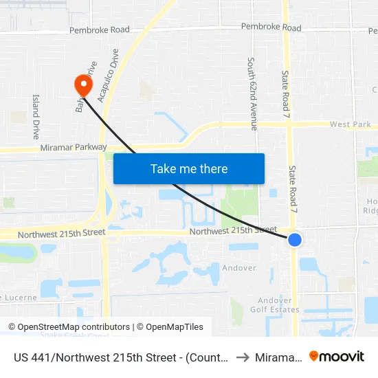 US 441/Northwest 215th Street - (County Line Road) to Miramar, FL map