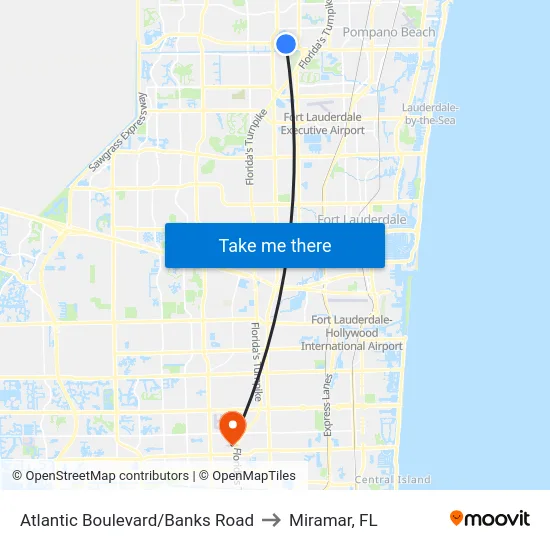 Atlantic Boulevard/Banks Road to Miramar, FL map