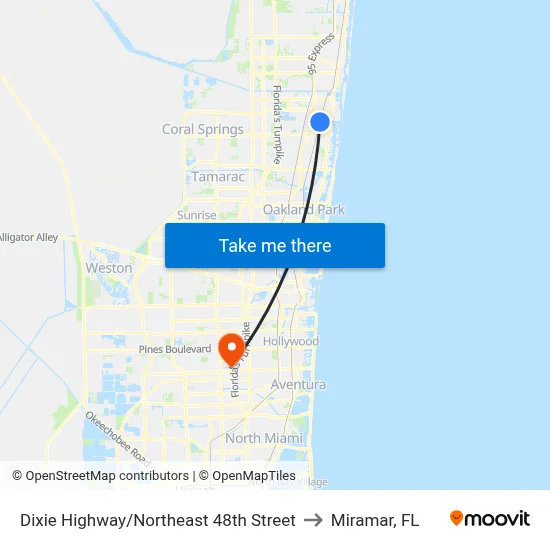 Dixie Highway/Northeast 48th Street to Miramar, FL map