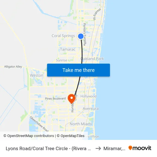 Lyons Road/Coral Tree Circle - (Rivera Palms) to Miramar, FL map