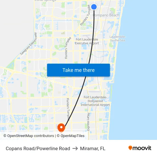 Copans Road/Powerline Road to Miramar, FL map