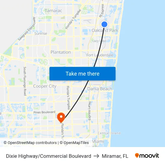 Dixie Highway/Commercial Boulevard to Miramar, FL map