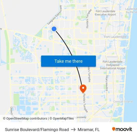 Sunrise Boulevard/Flamingo Road to Miramar, FL map
