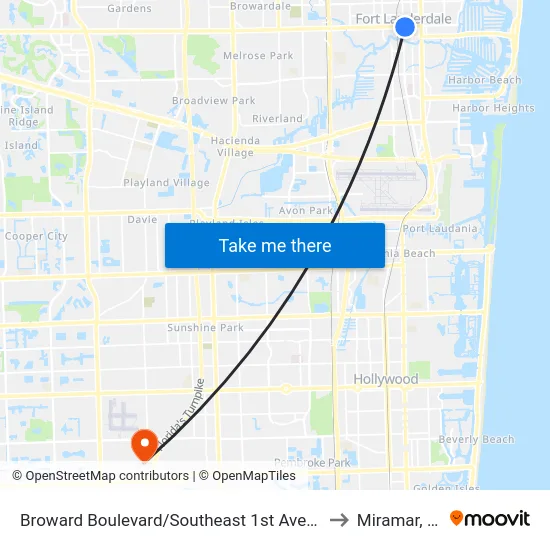 Broward Boulevard/Southeast 1st Avenue to Miramar, FL map
