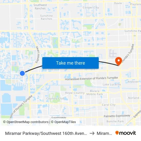 Miramar Parkway/Southwest 160th Avenue - (Dykes Road) to Miramar, FL map