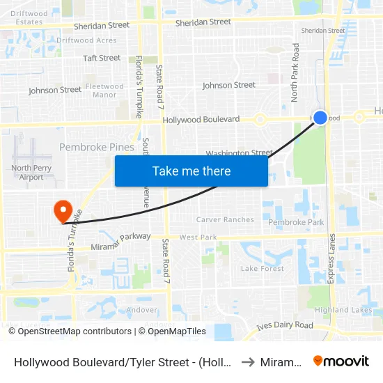 Hollywood Boulevard/Tyler Street - (Hollywood Tri-Rail) to Miramar, FL map