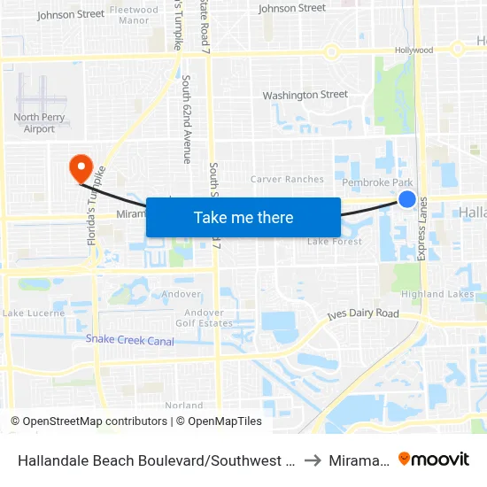 Hallandale Beach Boulevard/Southwest 31st Avenue to Miramar, FL map