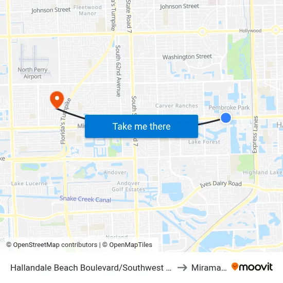 Hallandale Beach Boulevard/Southwest 32nd Avenue to Miramar, FL map