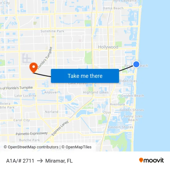 A1A/# 2711 to Miramar, FL map