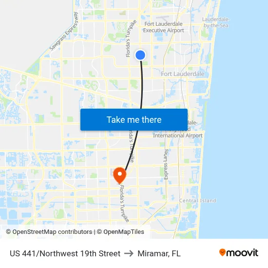 US 441/Northwest 19th Street to Miramar, FL map