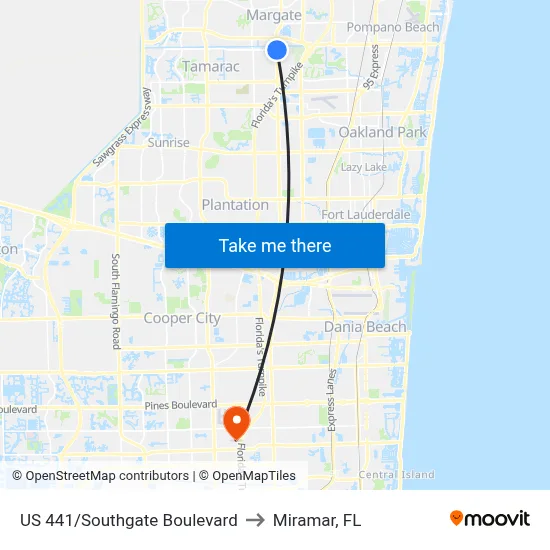 US 441/Southgate Boulevard to Miramar, FL map