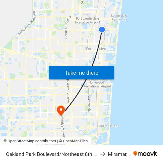 Oakland Park Boulevard/Northeast 8th Avenue to Miramar, FL map