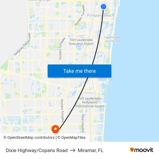Dixie Highway/Copans Road to Miramar, FL map