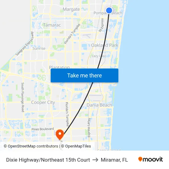 Dixie Highway/Northeast 15th Court to Miramar, FL map