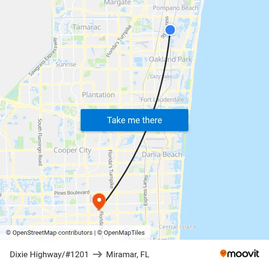 Dixie Highway/#1201 to Miramar, FL map