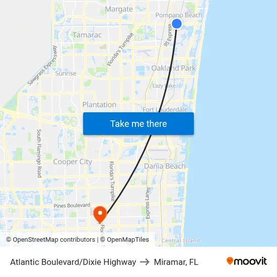 Atlantic Boulevard/Dixie Highway to Miramar, FL map