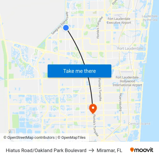 Hiatus Road/Oakland Park Boulevard to Miramar, FL map