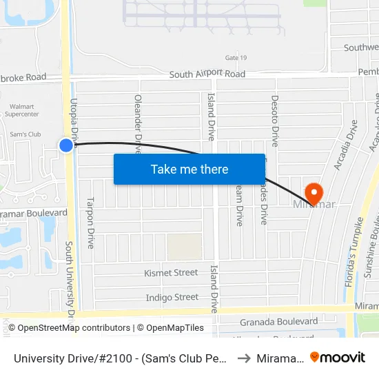 University Drive/#2100 - (Sam's Club Pembroke Road) to Miramar, FL map